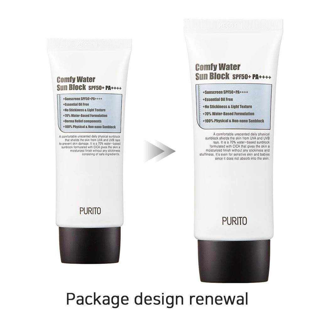 [UNSCENTED] PURITO Comfy Water Sun Block SPF50+ PA++++ 60ml/ 2 fl.oz EWG All Green Ingredients, 100% physical sunscreen, UVA1,2 UVB, Broad spectrum,Lightweight,Essential Oil Free: Beauty
