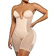 SHAPELLX Strapless Shapewear for Women Deep Plunge Corset Tummy Control Backless Bodysuit Mid Thigh Full Body Shaper