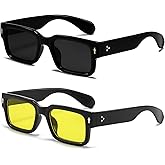 EYLRIM Square Frame Sunglasses for Women Men Trendy Chunky Rectangle Sun Glasses Black Shades UV400 Protection