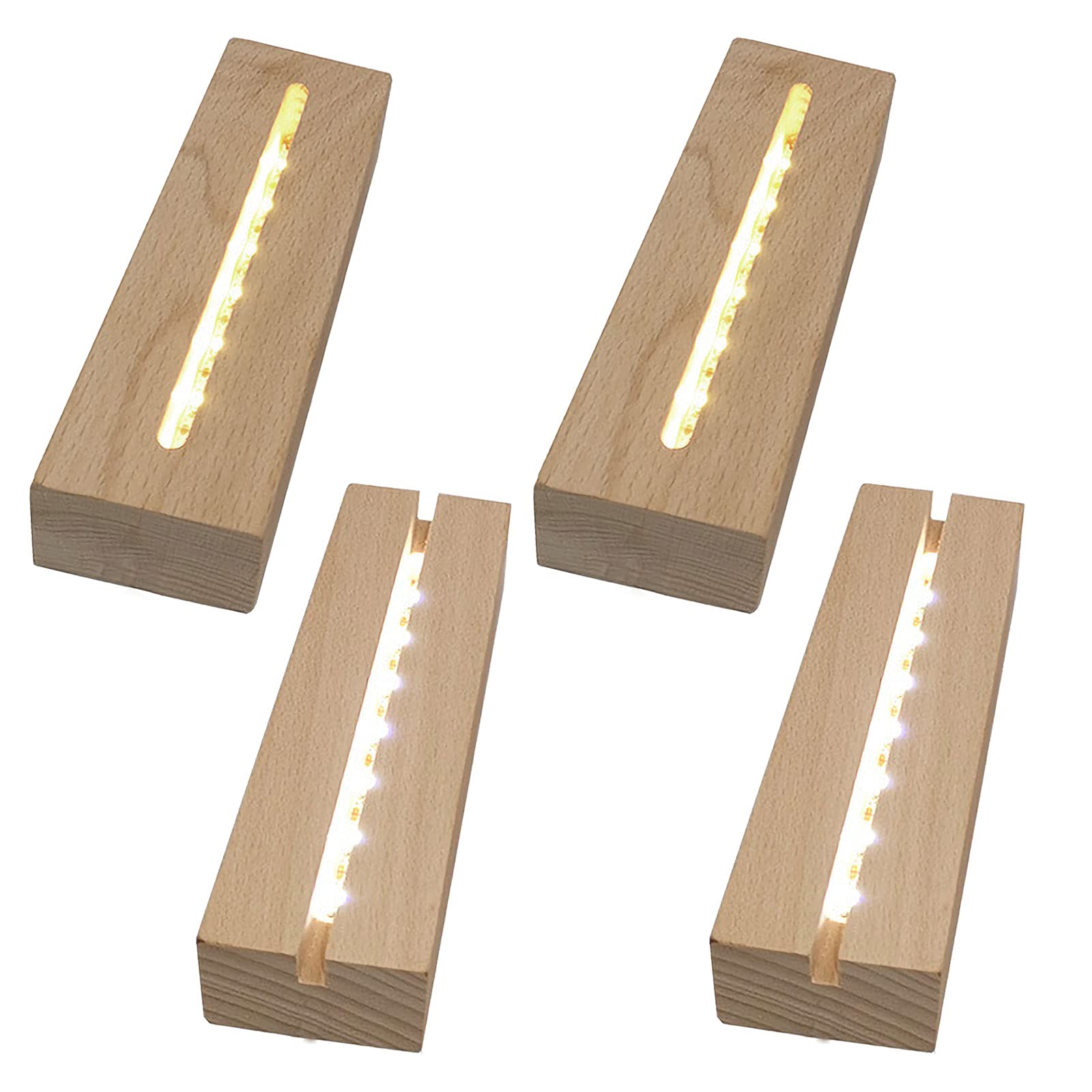 CDIYTOOL 4Pcs LED Lights Display Base, Warm Color Rectangular Wooden Lighted Base Stand for Acrylic Plate Crystal Glass Plate