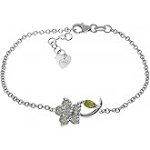 Galaxy Gold GG 0.87 Carat 14k Solid White Gold Flower Bracelet Aquamarine Peridot