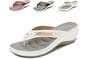 Crepuscute Women's Rhinestone Leather Platform Wedge Flip-Flop Slip-On Summer Beach Comfortable Low Top Walking Shoes Outdoor Party Travel Fashion Slide Sandals