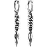 HZMAN Sword/Cross/Awl Spike Dangle Earrings for Men Women Gothic Punk Stainless Steel Hinged Huggie Hoop Earring Jewelry Gift