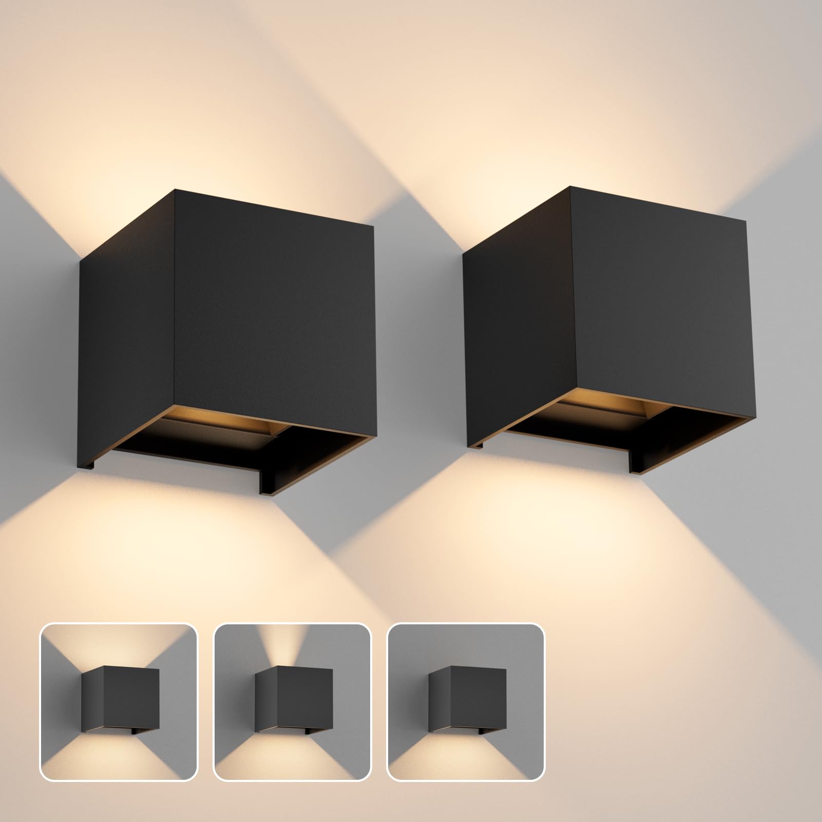 Photo 1 of Aoceley 4.7inches Modern Cube Led Wall Light,20W 3000K Up Down Hardwired Outdoor Wall Sconces,IP65 Waterproof Aluminum Wall Lamp with Adjustable Beam Size for Garage Garden Porch Patio(Black,2Pack)
