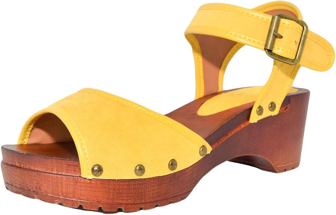 mustard clog sandals