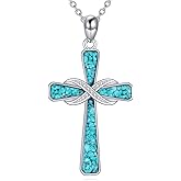 Cross Infinity Necklace 925 Sterling Sliver Turquoise Cross Pendant Infinity Jewelry Gifts for Women Female Lover