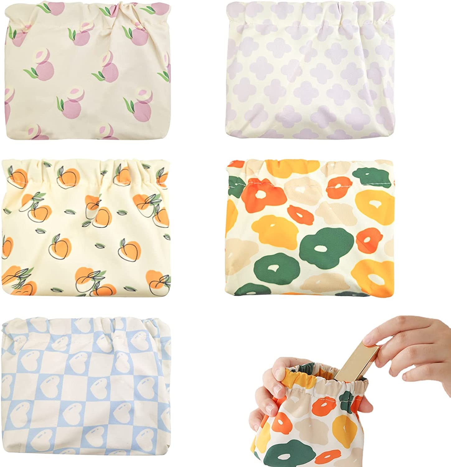 5 Pack Mini Makeup Bag Portable Pocket Travel Cosmetic Bag No Zipper Beauty Makeup Pouch Storage Tools Bags for Women and Girls Lipsticks Key Headphones