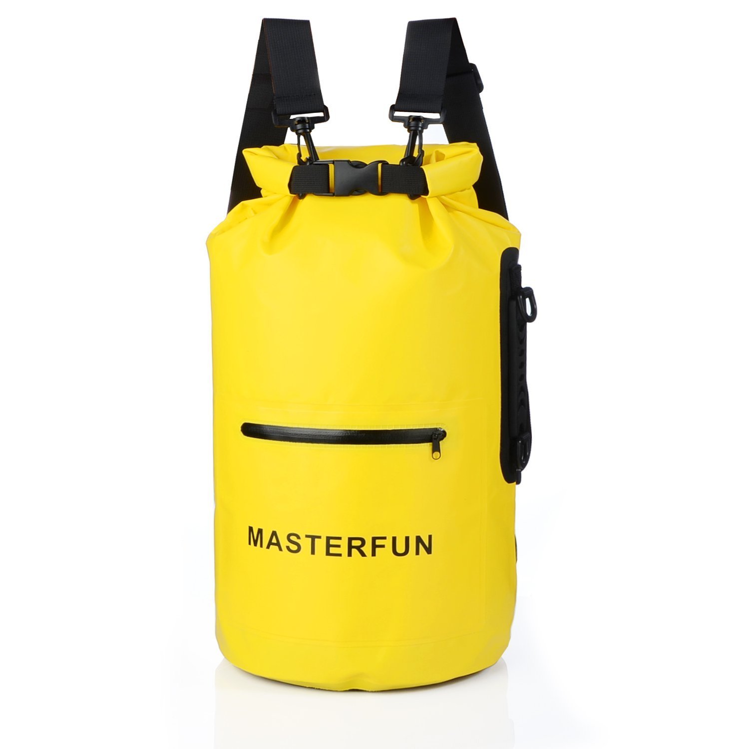 MASTERFUN Dry Bag Waterproof Backpack Gym Sack w/ Exterior Pocket Waterproof Zipper & Shoulder Strap & Handle for Boating Camping Kayaking Yellow 20L