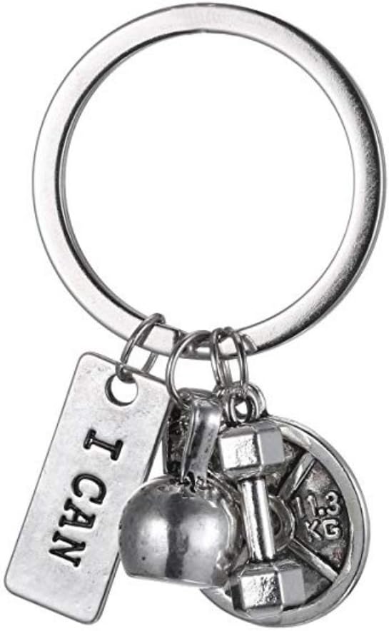 XIYAO Unisex Fitness Weightlifting Gym Keychain with Quotes, Weight Plate, Dumbbell, and Kettlebell Exercise Bag Charm Pendant Keyring