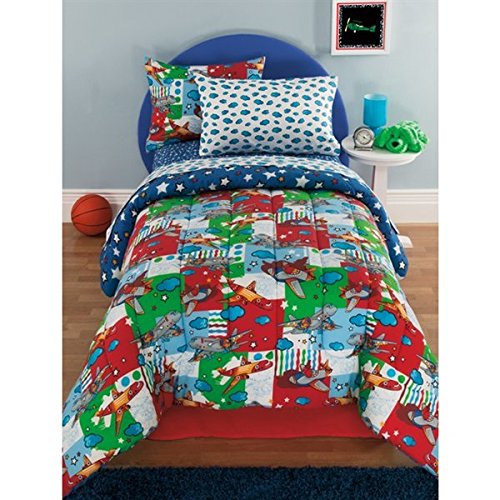 8 Piece Full Kids Airplane Comforter Set Reversible Bedding