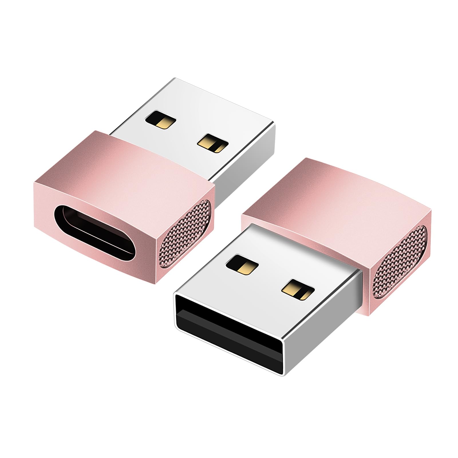BEYEE USB C to USB Adapter (2 Pack) Zinc Alloy Type C Female to A Male Charger Converter Compatible with iPhone 15 14 13 12 Pro Max Plus, Apple Watch AirPods CarPlay Galaxy S23 S24 (Rose Gold)