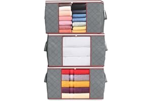 Large Clothes Storage Bags with Zip, 60L Clothing Storage Boxes With Lids &Reinforced Handles| Foldable Closet Organizers for