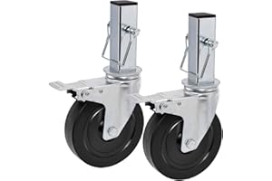 ELFULLY 5 Inch Scaffolding Casters, Set of 2 Baker Scaffold Wheels with Dual Locking Brakes, Heavy Duty 1-1/4" Square Stem Scaffolding Accessories for Workbench Shelves, 440 lbs Capacity per Caster