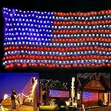 Auelife American Flag Lights, Waterproof American Flag String Light 420 Led Flag Net Lights Indoor Outdoor for Independence Day Memorial Day Fence Yard Garden Festival Christmas Patio Wall Decorations