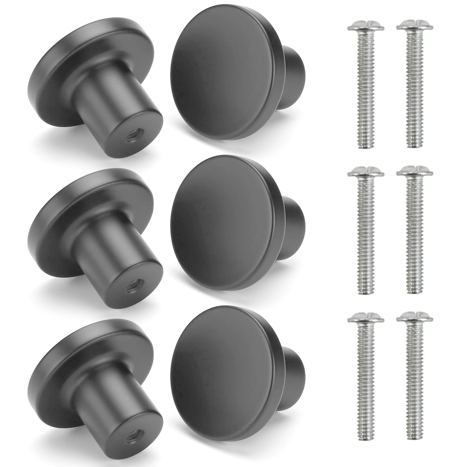 ABRVUAHM 6 Pcs Round Cabinet Knobs, Grey Simple Drawer Knobs, Cupboard Handles, Door Kitchen Hardware with Screws for Home Decorating, Cupboard, Wardrobe (30mm*25mm)