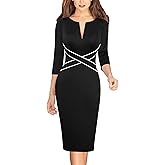 VFSHOW Womens Work Business Casual 3/4 Sleeve Slimming Fitted Front Zipper Crisscross Waist Office Party Pencil Sheath Dress