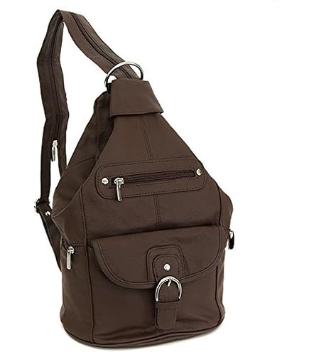 Womens Leather Convertible 7 Pocket Medium Size Tear Drop Sling Backpack Purse Shoulder Bag, Light Brown : Clothing, Shoes & Jewelry