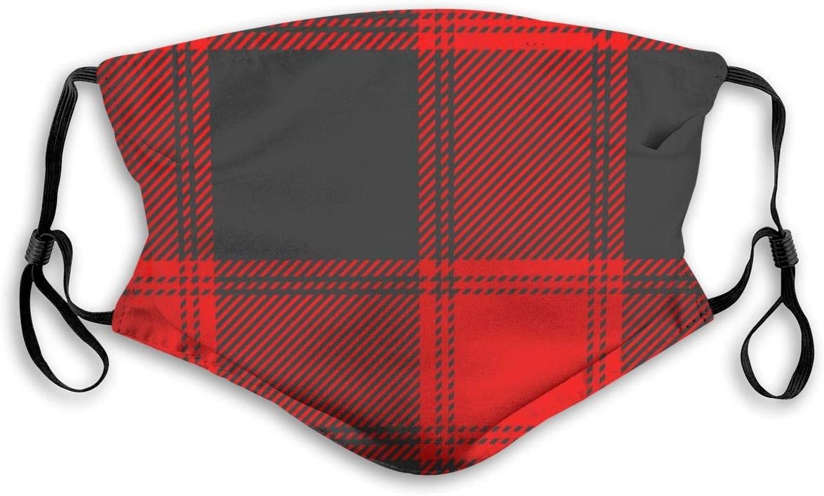 loejrfw PM2.5 Red Black Buffalo Plaid Beauty Masks with Filter Reusable Activated Carbon Dust Face Mouth Mask Anti-Pollution Safety Adjustable Mask for Mans Women Children (1 Mask + 2 Filters)