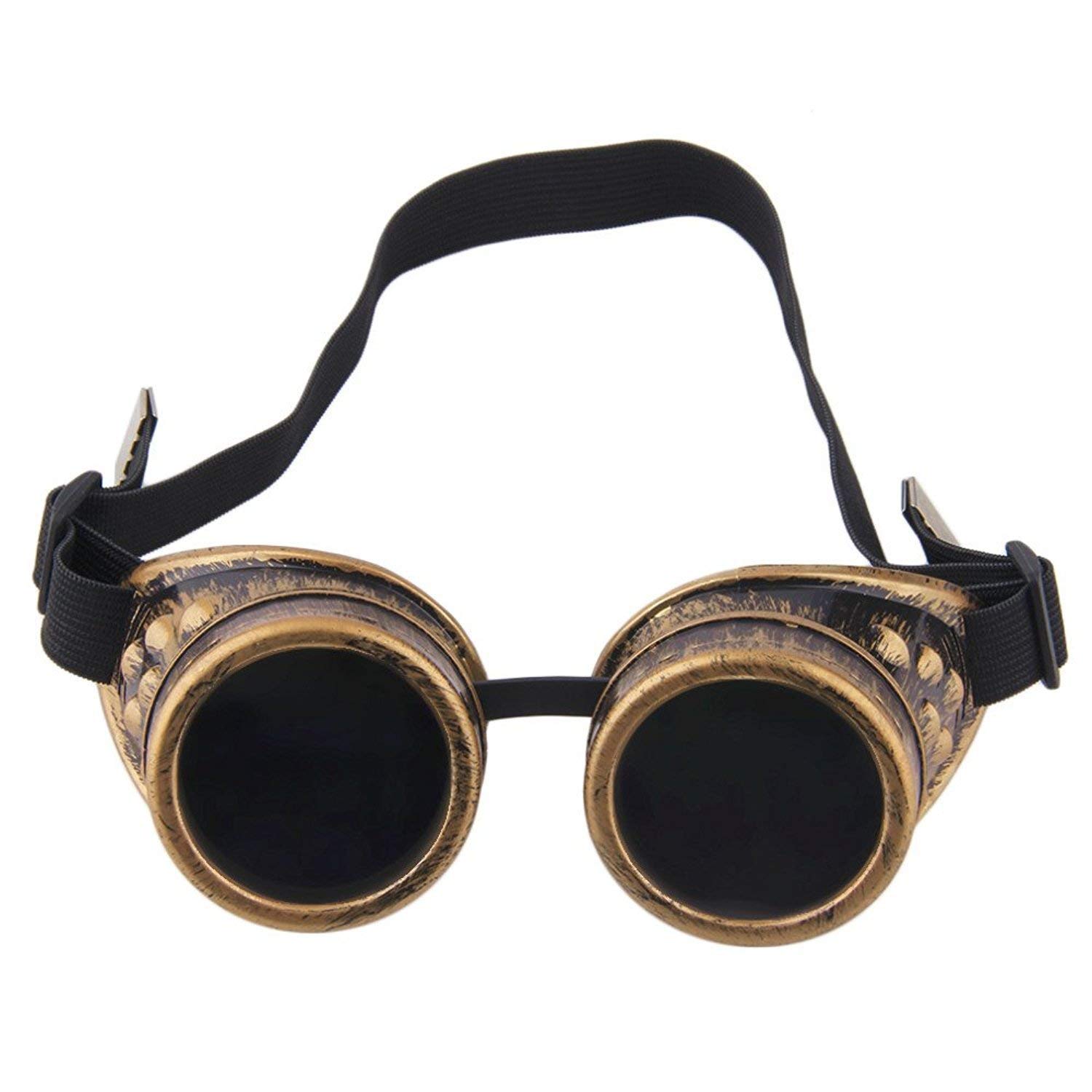 TRIXES Adjustable Steampunk Goggles - Goth Cosplay - Cyber Fancy Dress Party Accessory - Vintage Dress Up Pretend Play Halloween - Metallic Brass