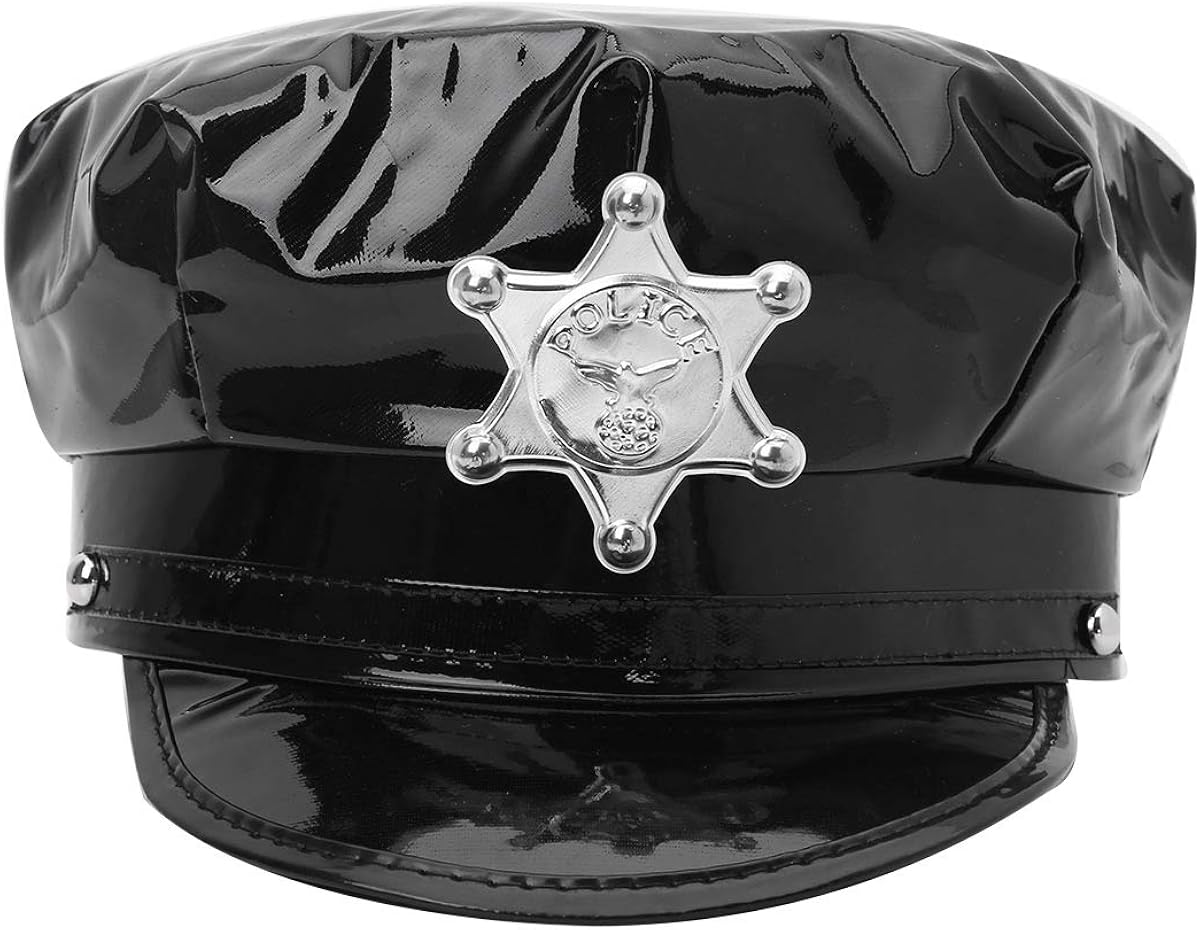 YiZYiF Womens Police Hat Sexy Wetlook Patent Leather Cop