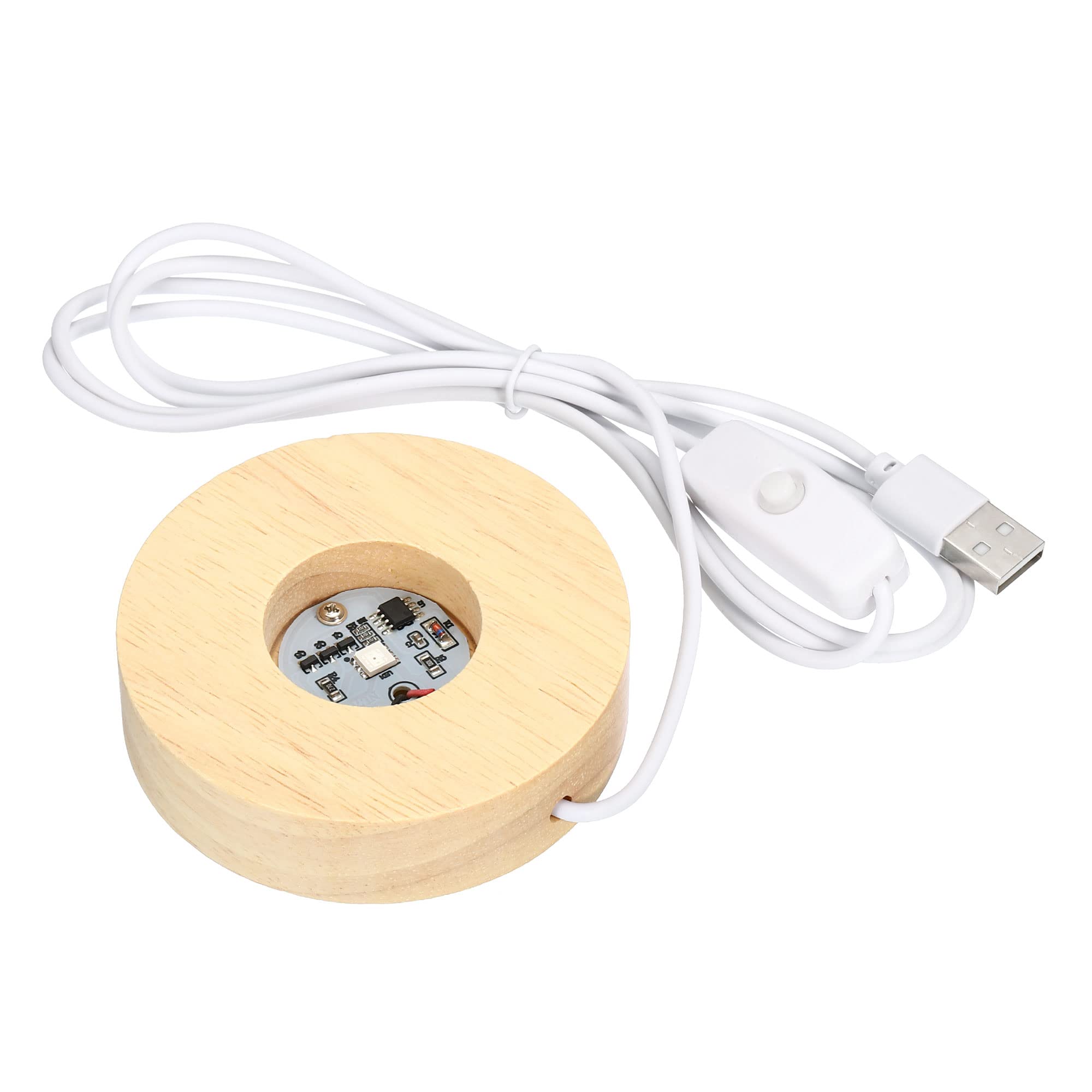 PATIKIL Wooden LED Light Base Stand, Round Wooden 3.15" Dia Colorful Lights Display Pedestals for Crystal Glass Art Decorations, Wood Color