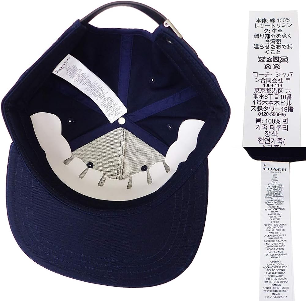 Amazon コーチ ベースボールキャップ 帽子 コットン100 レザー ネイビー系 F 未使用 並行輸入品 並行輸入品 Coach コーチ シューズ バッグ