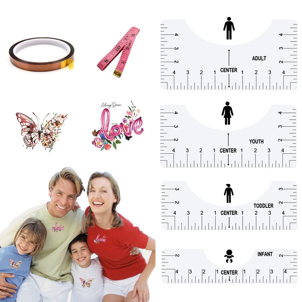 MaehSab 8 Pieces T shirt Ruler Guide for Vinyl, Clear T-Shirt Alignment Tool Ruler Set to Center Logo for DIY Heat Press Sublimation Print Craft (Transparent)