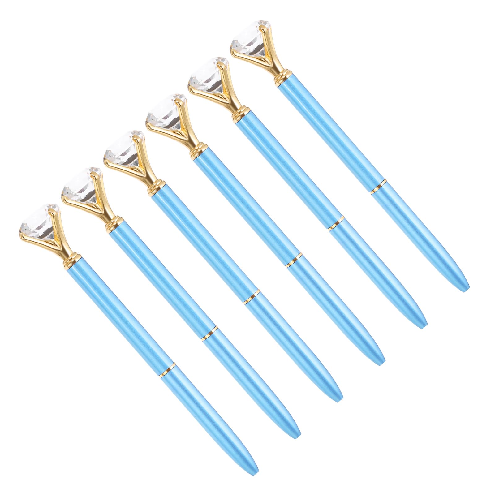 YOKIVE 6 Pcs Black Ink Ballpoint Pen with Crystal Diamond, Twist Design Metal Pen 1.0mm Medium Point Style 1, Great for Office, Studios, Writing (Blue)