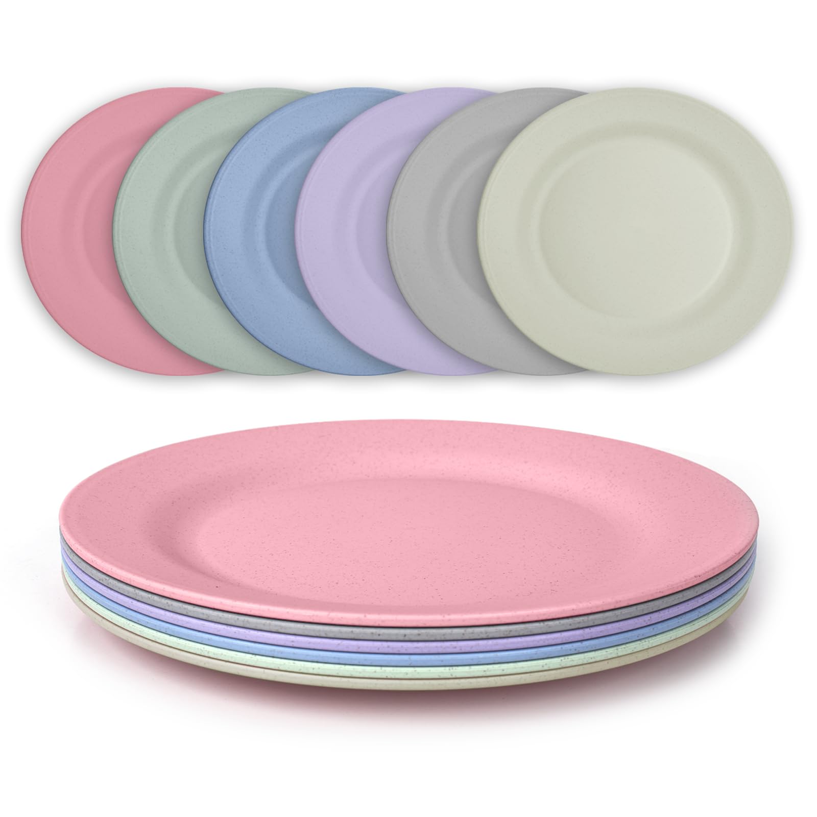 JSYMJSY 28cm Unbreakable Plate, 6pcs Plastic Dinner Plates Reusable, Lightweight Great for Camping Picnics, Microwave Safe Dishwasher Safe, Colourful