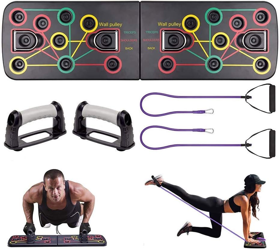 CCWEI Push Up Board with Resistance Band,Multi-Function Foldable Bracket Board，13-in-1 Workout Push-up Stands for Men Women Portable Multicolor Home Fitness Training