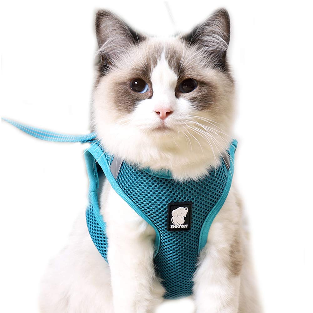 Cat Harness and Leads,Ultra-Light Pet Harness Breathable Soft Mesh Walking Vest Harness for Cats (L, Turquoise Green)