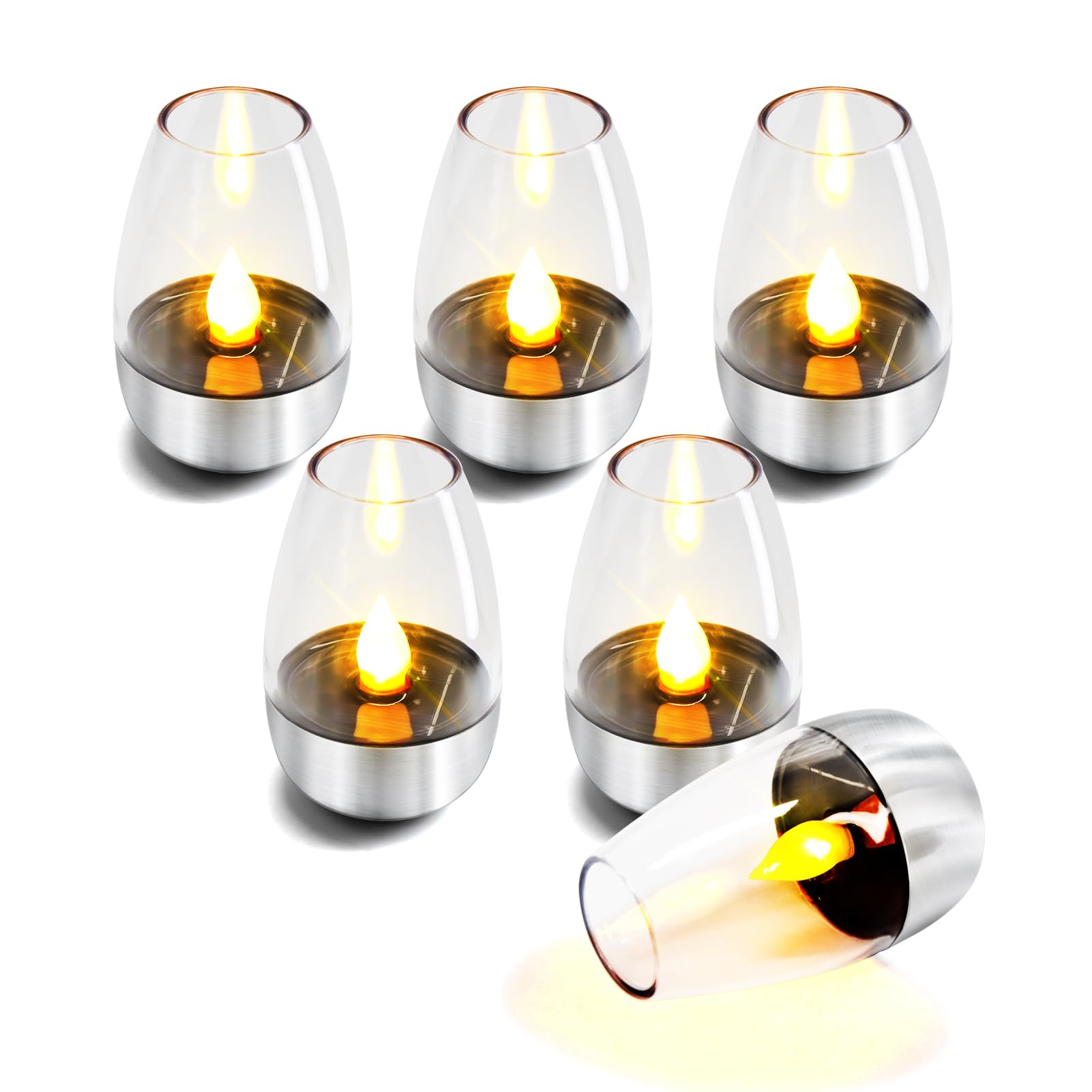 Photo 1 of ISUNMEA Solar Outdoor Waterproof Flickering Flameless Candles - 6 Pack Rechargeable LED Battery Operated Fake Faux Tea Lights for Wedding, Home, Party, Garden Decor