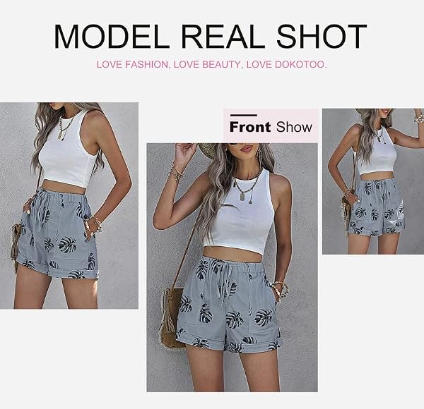 DOKOTOO WOMENS SHORTS FASHION RUNNING SUMMER COMFY DRAWSTRING CASUAL TIE WAIST SOFT HIGH WAISTED BEACH POCKETED SHORTS FOR WOMEN GREY LARGE