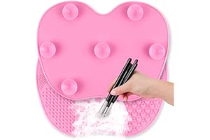 Ranphykx Silicon Makeup Brush Cleaning Mat Makeup Brush Cleaner Pad Cosmetic Brush Cleaning Mat Portable Washing Tool Scrubber with Suction Cup (pink)