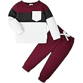 KAFIREN Baby Boy Fall Winter Clothes Toddler Boy Outfits Long Sleeve Patchwork Sweatshirt Tops Pants 2 Piece 12 Months-5T
