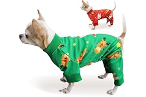 FYAWME Christmas Dog Pajamas for Small Medium Dogs Girl Boy, Dog Onesie Cold Weather Outfit, Snowflake Reindeer Pattern, Pet Cat Holiday Pajamas Fleece Inside, Green.