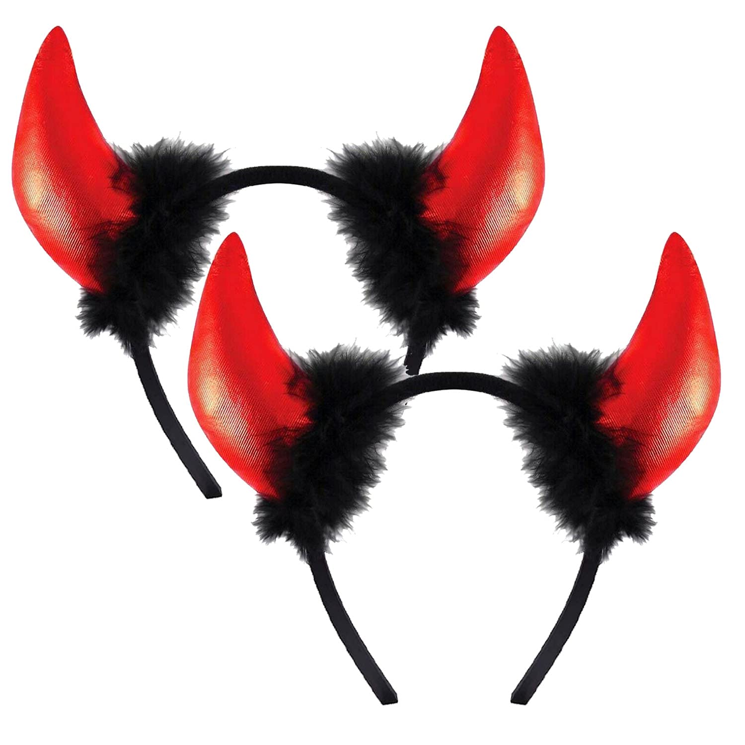 AKH® Ladies Devil Horns with Fur Headband | One Size Fits All | Halloween Devil Horns Headband Fancy Party Accessories | Halloween Headbands Head Boppers Hair Hoop Hair Band Headdress | Pack of 2