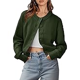 Saodimallsu Womens Button Up Cardigans Fall Trendy Crew Neck Long Sleeve Knit Cropped Sweater Jacket