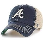 47 MLB Trawler Primary Logo Team Color Mesh Trucker Clean Up Adjustable Hat, Adult One Size Fits All - Atlanta Braves Navy