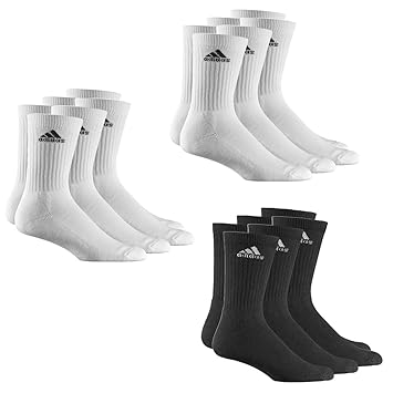 9 Paar adidas Crew Sport-Socken 6 Paar Weiß + 3 Paar Schwarz in Größe 43-46