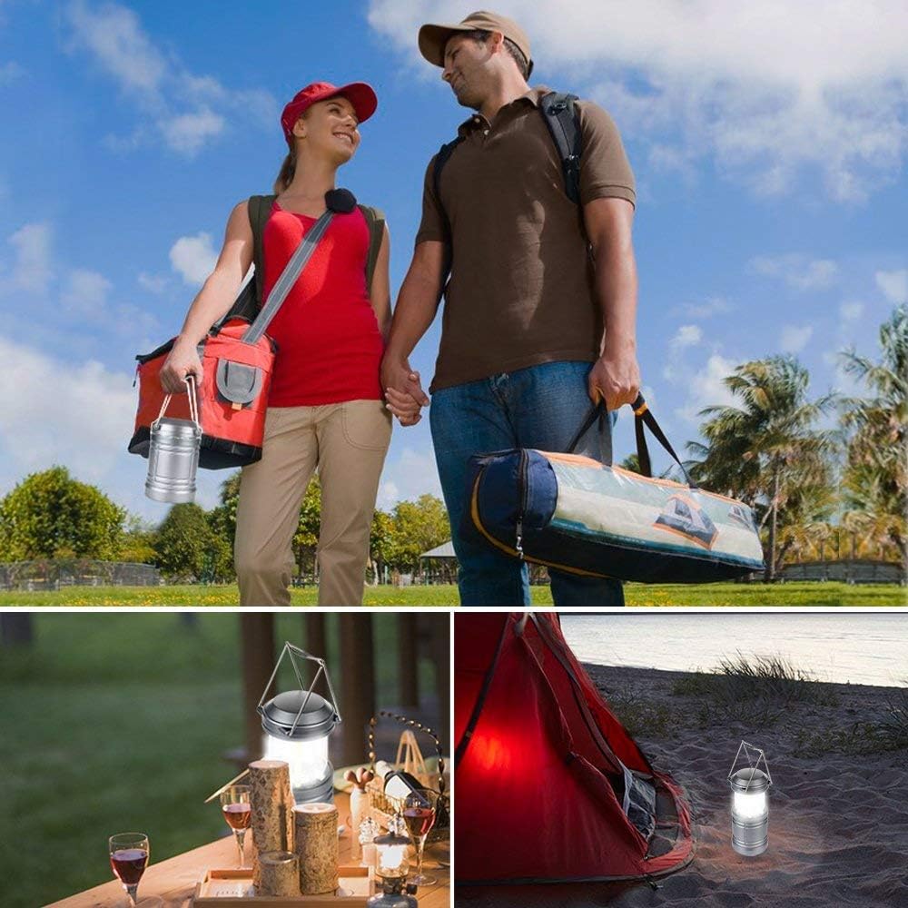 Moobibear 4 Pack LED Camping Lantern Lights Collapsible 500lm COB Technology Waterproof Lantern Battery Powered with Magnetic Base for Night, Fishing, Hiking, Emergencies - - 