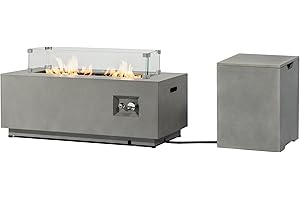 AJ ENJOY Outdoor Fire Pit Table Propane Gas Fire pits Outdoor Fireplaces 42″ Rectangular Firepit Table, 50,000 BTU Fire Table for Patio Set, Grey.