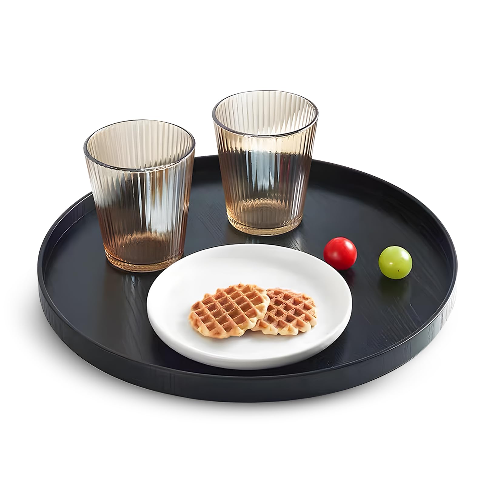 Round Wooden Tray,30cm Black Serving Solid Wood Japanese Creative Hotel Fruit Storage Decorative Tray Restaurant Wooden Tea Etiquett Beverages Dessert Dinner Breakfast Plate