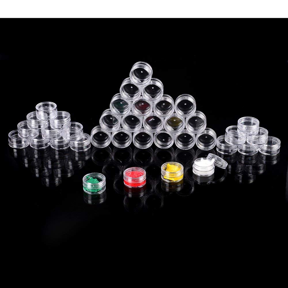 120 PCs 5 Gram Empty Plastic Cosmetic Samples Container for Make Up, Eye Shadow, Nails, Powder, Gems, Beads, Jewelry, Cream Small Clear Pot Jars with Lid : Beauty