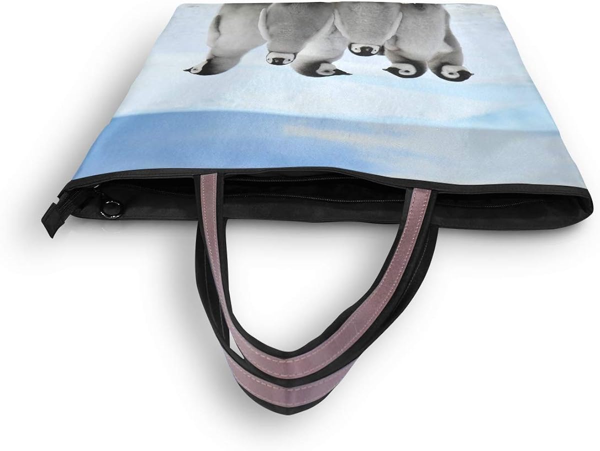 Mnsruu Women Zipper Handbag,Large Top Tote Shoulder Bag Casual Shopping Bag,L (Young Penguins With Snow Pile) - Image 5
