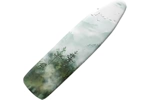 Sprowallow Rime Ironing Board Cover Standard Size with Elastic Edge Hook Loop Fasteners Scorch Stain Applicable Iron Board Co