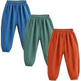 JELEUON 3 Pack of Little Kids Boys Girls Summer Spring Autumn Cotton Linen Printed Soft Trousers Casual Long Ankle Pants