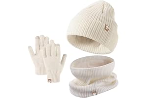 Kids Winter Hat Scarf Gloves Set - Thermal Knitted Beanie with Soft Fleece Neck Warmer for Children Aged 2-8
