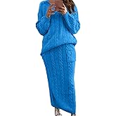 CHARTOU Women's Winter Chunky Cable Knit Long Skirt 2 Piece Outfit Sweater Sets