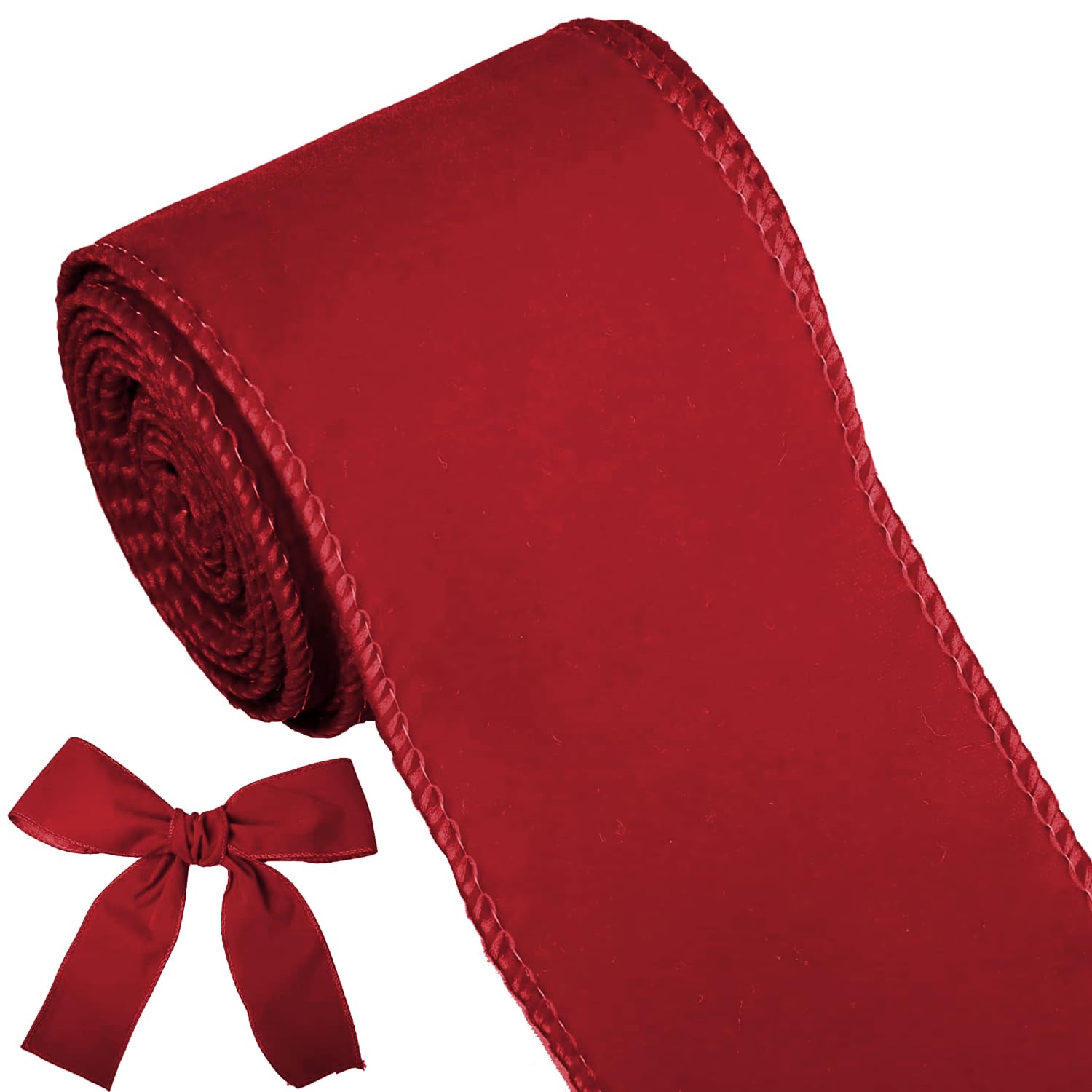 XNHIU 2.5Inch x 6Yards Christmas Wired Edge Velvet Ribbon Trim Wrapping Ribbon (Wine red)